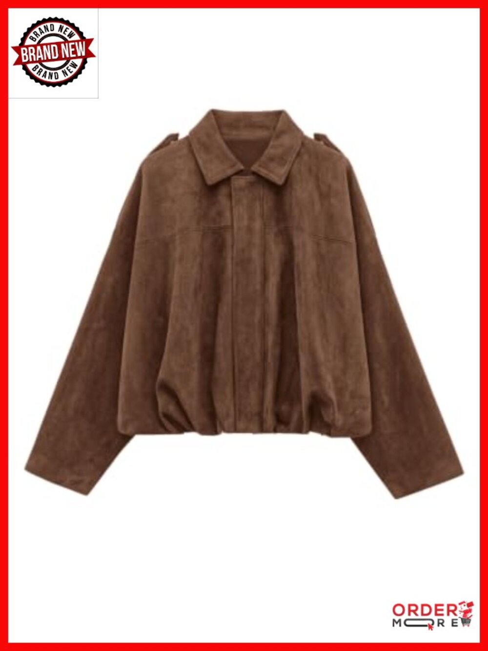Faux Suede Cropped Bomber Jacket Batwing Sleeve Fall Casual